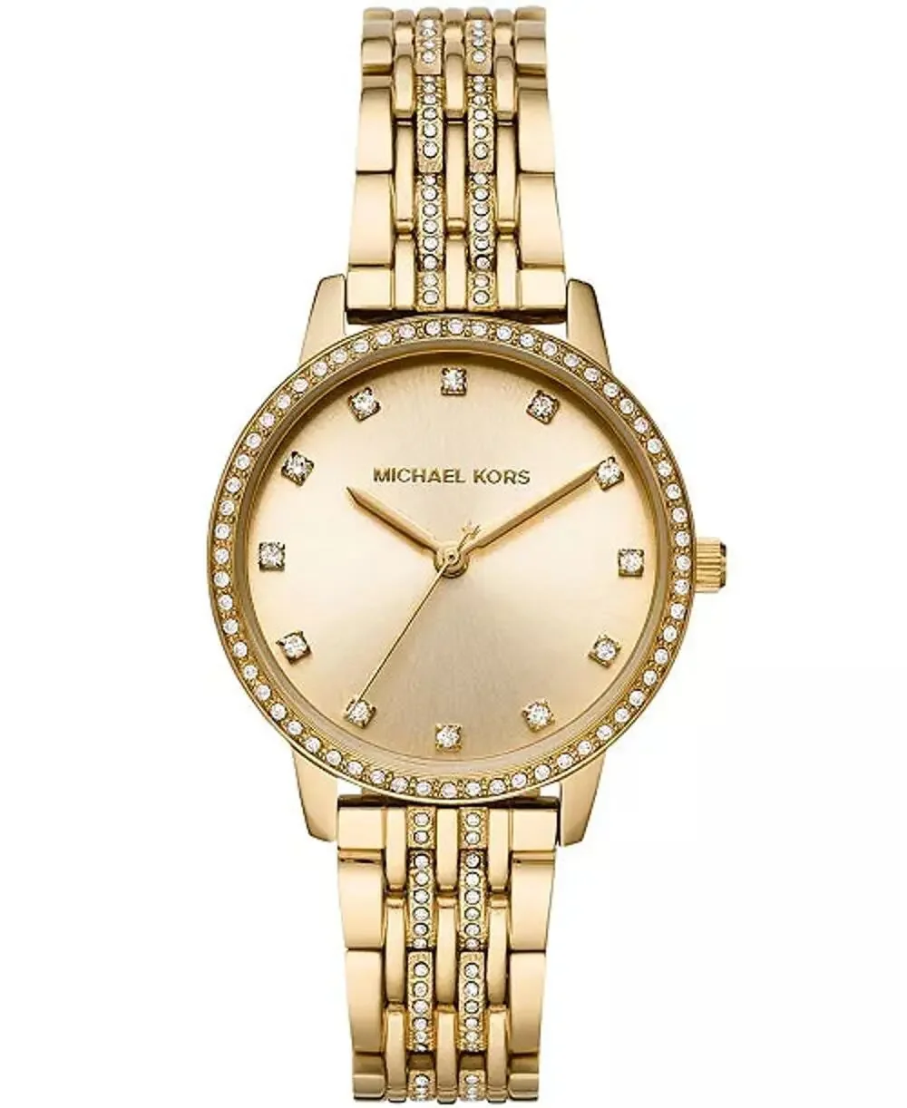 Michael Kors Women Watch Gold Crystal Pave Bezel Champagne Dial Bracelet Gold